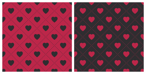 Trend color of the year 2023 Viva Magenta. Seamless heart shape pattern background. Design texture elements for fabric, tile, banner, card, cover, poster, backdrop, wall. Vector illustration.