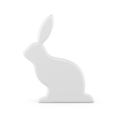 Cute white Easter rabbit slim glossy festive statuette with long ears side view 3d icon