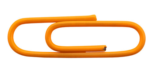 Colored paper clip on a white background close-up. Office stationery