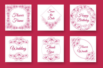 Fototapeta na wymiar flower wreath design and floral frame design with elegant flowers border of wedding invitation card