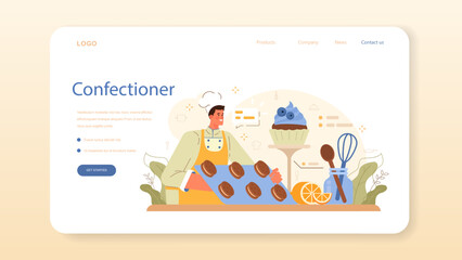 Obraz premium Confectioner web banner or landing page. Professional pastry chef