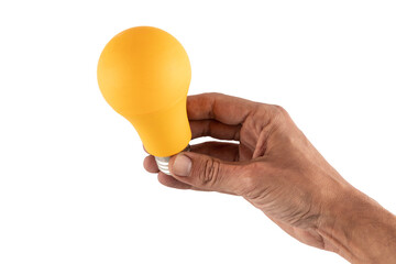 hand holding yellow bulb no background