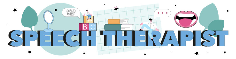 Speech therapist typographic header. Didactic correction and speech