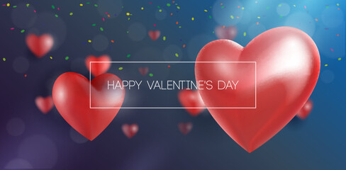 Valentine's Day Banner 3D Heart Background. Blue, Red, White, Pink. Postcard, Love Message or Greeting Card. Place For Text. Ready For Your Design, Advertising. Vector Illustration. EPS10 - 559754117