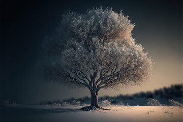 Fototapeta na wymiar frosty tree in the light of a winter morning. Generative AI