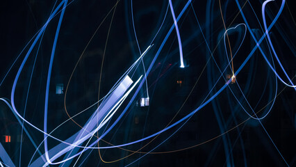 Light streaks blue and dark neon abstract background