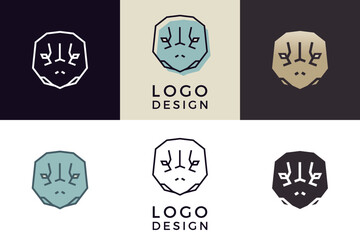 Stylized geometric turtle head illustration. Vector icon tribal tortoise design in 6 different styles