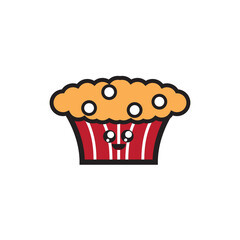 muffin with chocolate or popcorn doodle illustration.