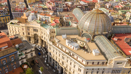 Aerial view of Galleria Umberto I, a public shopping gallery in Naples, Italy. It was meant to...