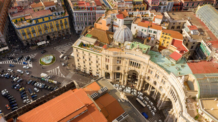 Aerial view of Galleria Umberto I, a public shopping gallery in Naples, Italy. It was meant to...