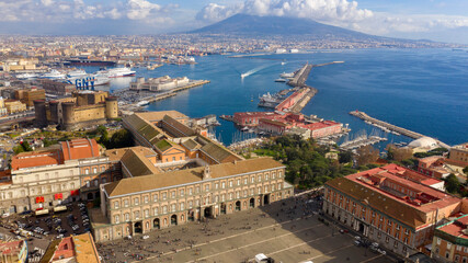 Aerial view of the Royal Palace of Naples, Italy. It was a royal seat for the kings of Naples and...