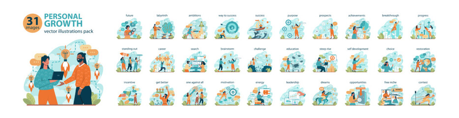 Personal growth big set. Business success or personal development.