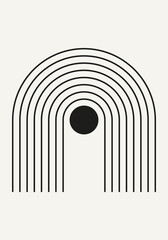 Obraz premium Abstract geometric minimalist artwork. Mid century modern and Bauhaus inspired retro poster with an arch and circle. Modern trendy black and white wall art with simple shapes.