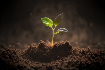 Fototapeta na wymiar Seedling are growing from the rich soil, Concept of business growth, profit, development and success, ai generated