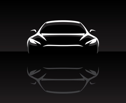 Sports Car Vehicle Silhouette Front Profile. Auto Garage Dealership Showroom Background. Vector Illustrations.