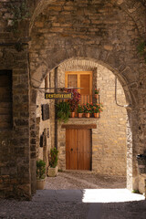 Arch of a typical beautiful villages of Spain - Ainsa Sobrarbe ,Huesca province, Pirenei mountains. High quality photo