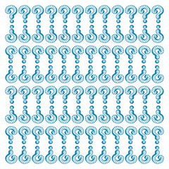 Large question mark pattern with questions. Blue graphic random pattern. Vector illustration.