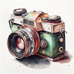 Retro watercolor camera with a vintage feel. Generative ai