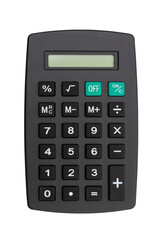 A black calculator isolated on white - obrazy, fototapety, plakaty