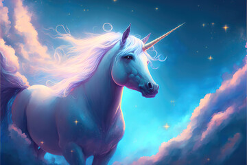 Obraz na płótnie Canvas magical white unicorn in the colorful night, generative ai