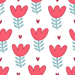 seamless pattern with cartoon flowers. colorful vector, hand drawing. design for fabric, print, textile, wrappe