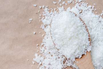 Close up of white soy wax for candle making.