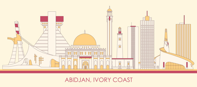 Cartoon Skyline Panorama Of City Of Abidjan, Ivory Coast - Vector Illustration