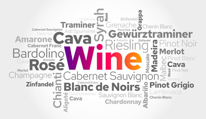 Fototapeta premium WINE VARIETALS Types word cloud collage, art concept background