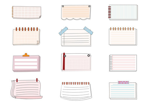 Paper note set.Blank notes with tape and stickers.Notebook collection with curled corners. Adhesive Note,Checked Pattern,Paper,Education. Vecter message and notepaper concept.
