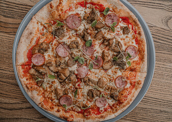 polish sausage pizza, pizza, food, cheese, meal, italy, dinner, pizza with silesian sausage, pizza...