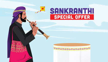 Sankranti festival special offer banner template with product podium and festive elements