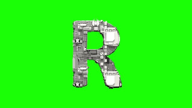 letter R - glowing futuristic high tech cyber font, isolated - loop video