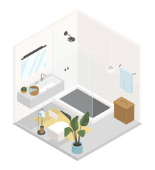 Minimalist bathroom - modern vector colorful isometric illustration
