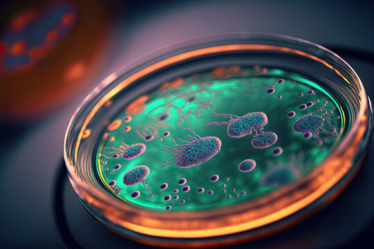 virus and bacterium in laboratory petri dish. generative ai