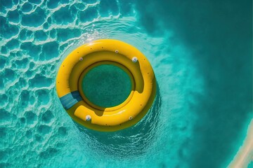 drone view of yellow tube in swimming pool , ai generated