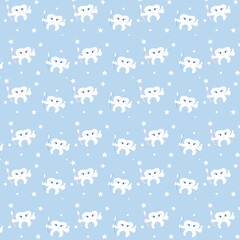Seamless pattern with cartoon teeth, blue and pink.