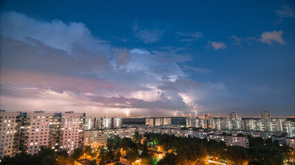 lightning strikes in a twilight city