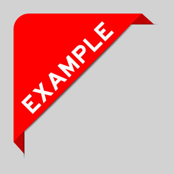Red color of corner label banner with word example on gray background