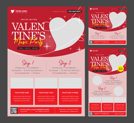 Valentines Day Party Promotional Template Bundle - Story, Feed, Print templates - Perfect to successful campaigns	
