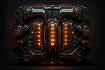 Futuristic sci-fi health bar indicator device interface for cyberpunk and steampunk environments as asset in gaming or as tech mockups