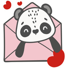 adorable panda with  envelope valentine and heart 