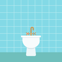 Retro bidet on blue background. Home interior concept. Cartoon flat style. Vector illustration