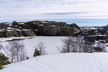 Lysefjorden - fjord in the municipality of Forsand, in southwestern Norway, views on the way to Preikestolen