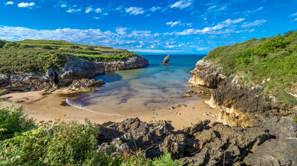 Fototapeta na wymiar Beach of Buelna, Coastline and Cliffs, Cantabrian Sea, Buelna, Llanes, Asturias, Spain, Europe