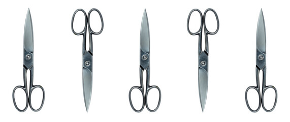 Topview of Set Metal Scissors on White Background