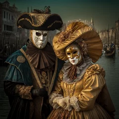 Gordijnen Boy and girl city carnival mask, Generative AI  © Tahsin
