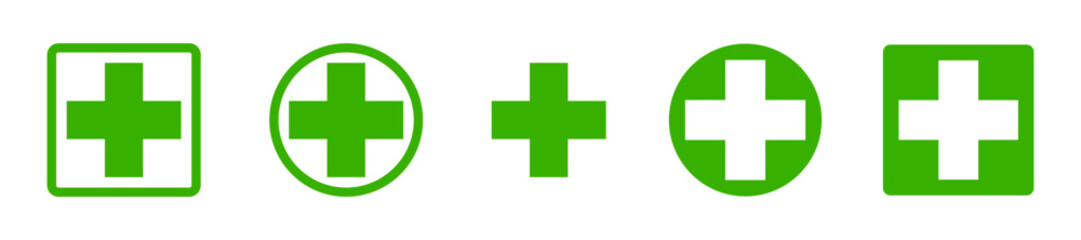 Fist aid vector icon on white background. Emergency symbol. Ambulance green sign.