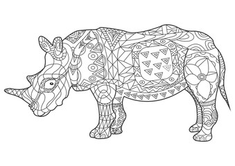 Rhinoceros coloring book for adults PNG illustration with transparent background