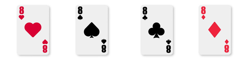 Eight. Playing cards icon on white background. Club, diamond, heart, spade illustration. 