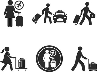 Travel with bag icon, tourist icon black vector